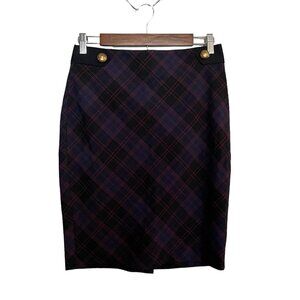 The Limited Womens Blue Plaid Button Accent Academia Knee Length Pencil Skirt 2